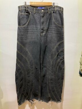 Men's Jooniverse Lab Wide 5 Panel Denim Raw Black Jeans Sz 38, Flawed
